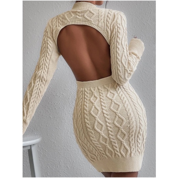 Luxe Chunky Knit Open Back Sweater Dress - Picture 4 of 15